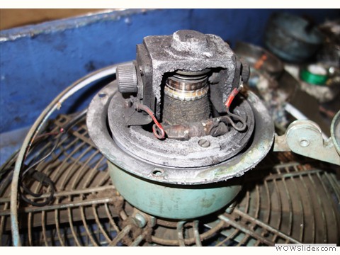 Heavy accumulation of carbon dust on a DC coach fan